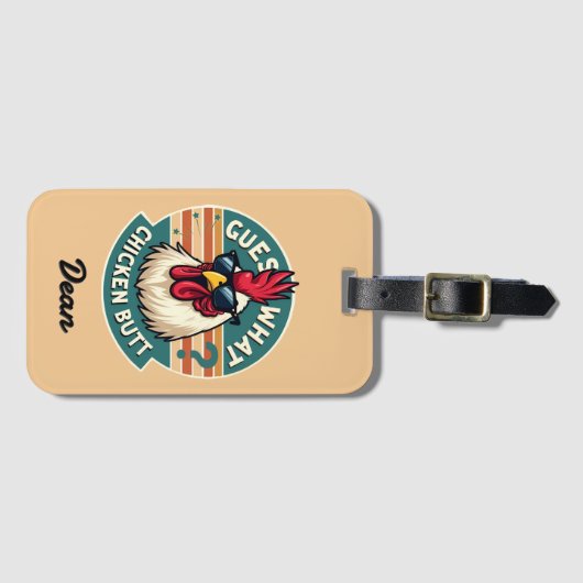  Funny Retro Chicken Butt Joke Design ラゲッジタグ (正面横)