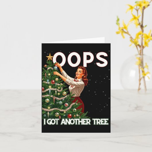 Funny Retro Christmas Oops I Got Another Tree  カード (黄色い花)