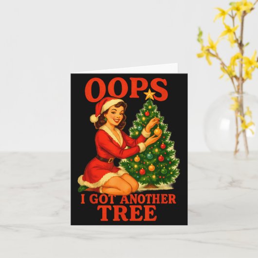 Funny Retro Christmas Oops I Got Another Tree  カード (黄色い花)