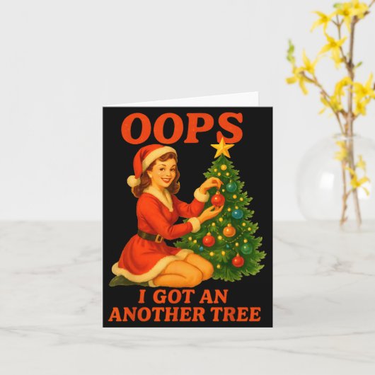 Funny Retro Christmas Oops I Got Another Tree  カード (黄色い花)
