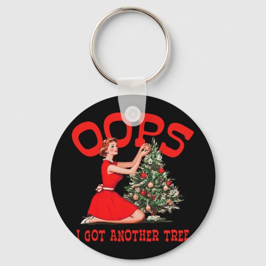 Funny Retro Christmas Oops I Got Another Tree  キーホルダー (正面)