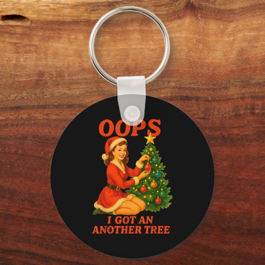 Funny Retro Christmas Oops I Got Another Tree  キーホルダー (正面)