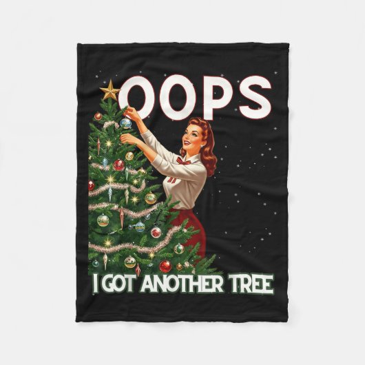 Funny Retro Christmas Oops I Got Another Tree  フリースブランケット (正面)