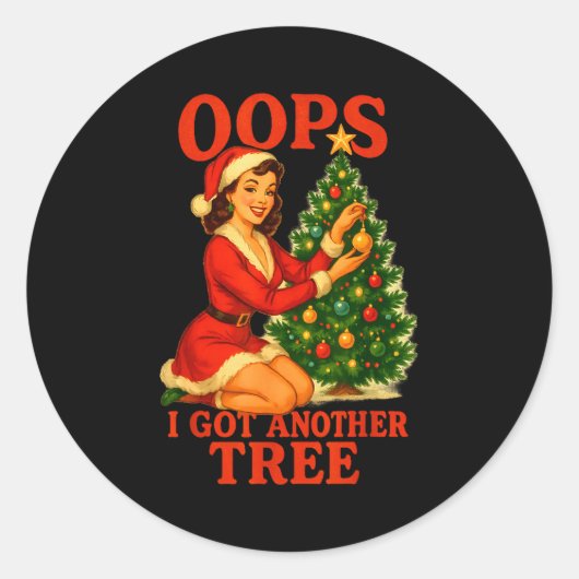Funny Retro Christmas Oops I Got Another Tree  ラウンドシール (正面)