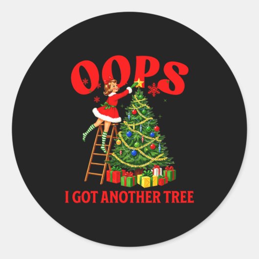 Funny Retro Christmas Oops I Got Another Tree Prem ラウンドシール (正面)