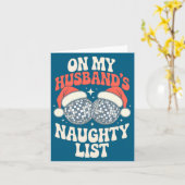 Funny Retro Christmas Wife On My Husband's Naughty カード (黄色い花)