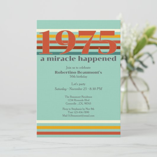 Funny Retro Colors 50th Birthday Party 招待状 (スタンド正面)