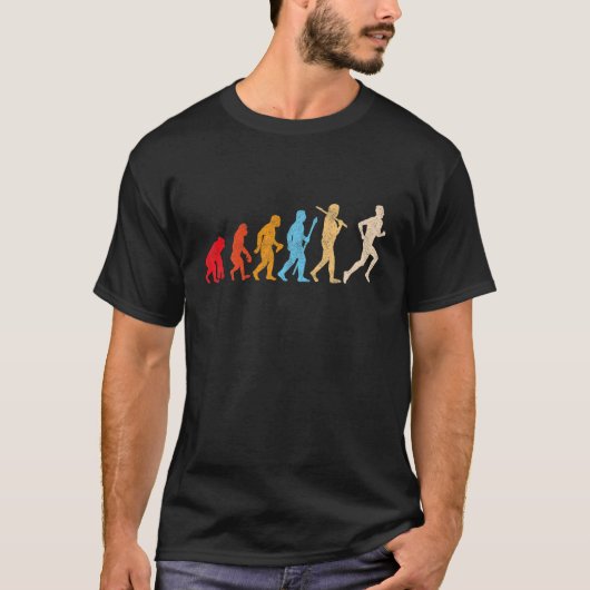 Funny Retro Evolution Of Man Running Runners Jogge Tシャツ (正面)
