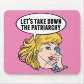 Funny Retro Feminist Pop Art Anti Patriarchy Pink マウスパッド (正面)