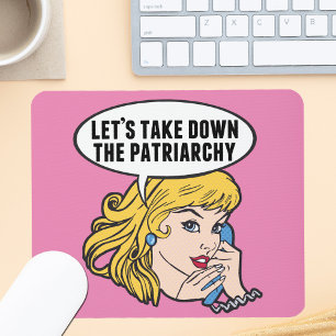 Funny Retro Feminist Pop Art Anti Patriarchy Pink マウスパッド