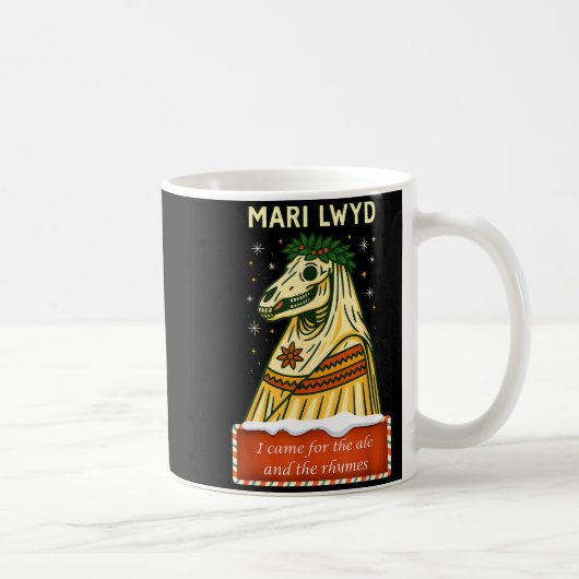 Funny Retro Folklore Skeleton Horse Mari Lwyd Yule コーヒーマグカップ (右)