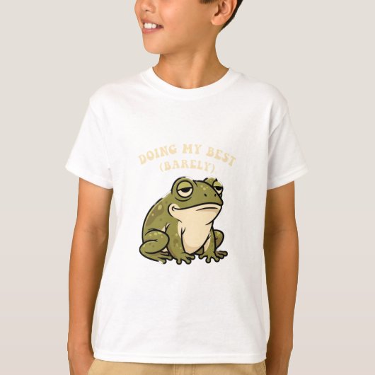 Funny Retro Frog Barely Trying Kids T-Shirt Tシャツ (正面)