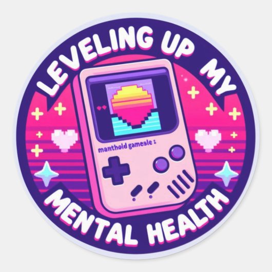 Funny Retro Gamer Sticker - Leveling Up My Mental  ラウンドシール (正面)