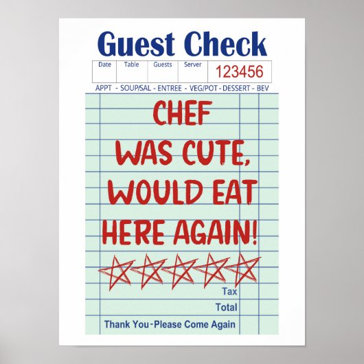Funny Retro Guest Check Chef Was Cute Poster  ポスター (正面)