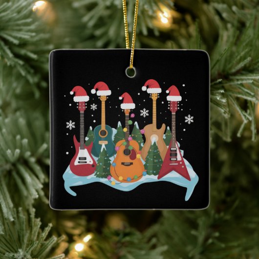 Funny Retro Guitar Christmas Tree Holiday Xmas セラミックオーナメント (ツリー)