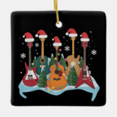 Funny Retro Guitar Christmas Tree Holiday Xmas セラミックオーナメント (正面)
