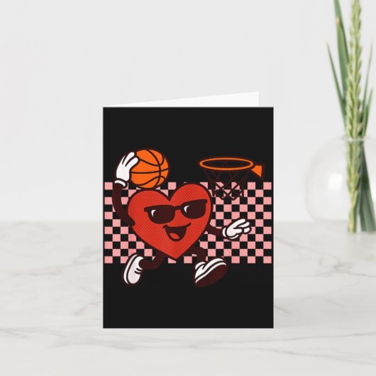 Funny Retro Heart Graphic Basketball Player Kids V カード (正面)
