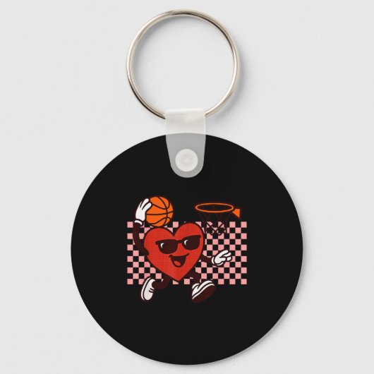 Funny Retro Heart Graphic Basketball Player Kids V キーホルダー (正面)