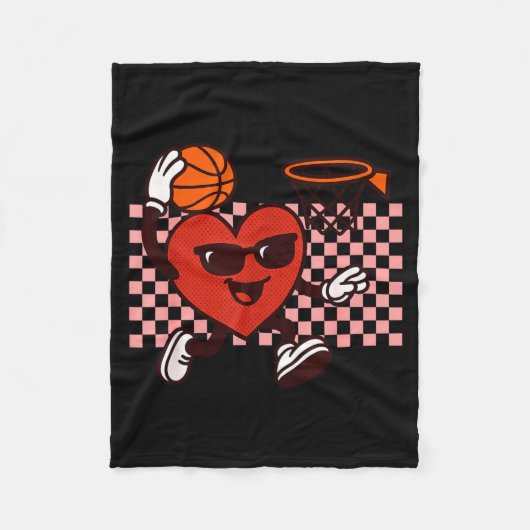 Funny Retro Heart Graphic Basketball Player Kids V フリースブランケット (正面)