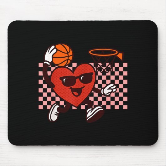 Funny Retro Heart Graphic Basketball Player Kids V マウスパッド (正面)