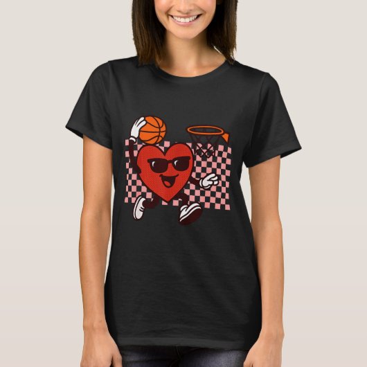 Funny Retro Heart Graphic Basketball Player Kids V Tシャツ (正面)