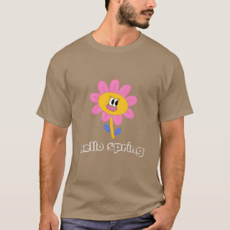 Funny retro hello spring day groovy flowers cute f tシャツ