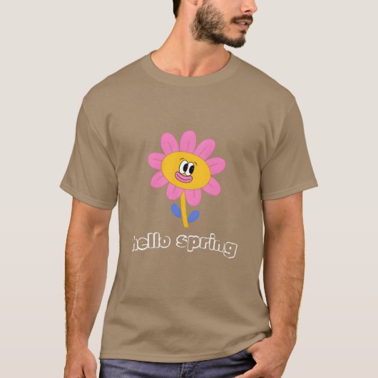 Funny retro hello spring day groovy flowers cute f tシャツ (正面)