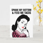 FUNNY RETRO HOUSEWIF SPANK ME TACO GREETING CARD カード (黄色い花)