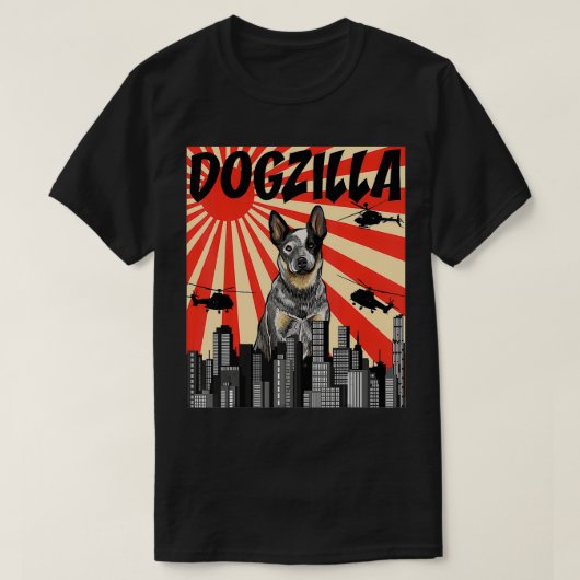 Funny Retro Japanese Dogzilla Australian Cattle Do Tシャツ (デザイン正面)