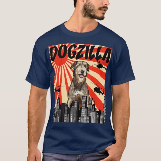 Funny Retro Japanese Dogzilla Irish Wolfhound Tシャツ (正面)