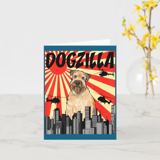 Funny Retro Japanese Dogzilla Soft Coated Wheaten  カード (黄色い花)