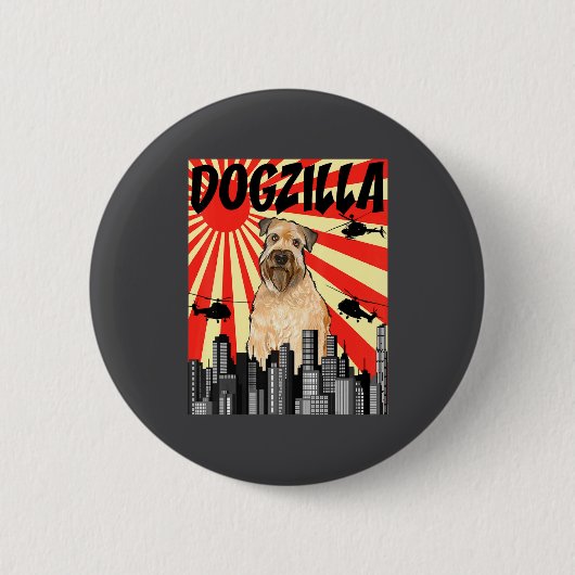 Funny Retro Japanese Dogzilla Soft Coated Wheaten  缶バッジ (正面)