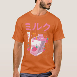 Funny Retro Japanese Kawaii Strawberry Milk Shake  Tシャツ