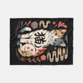 Funny Retro Kawaii Japanese Neko Cat Anime Manga L フリースブランケット (正面(横))