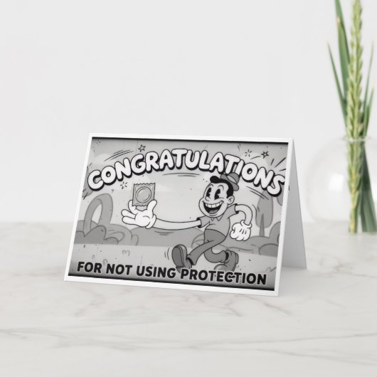 Funny Retro "Not Using Protection" Baby Card サンキューカード (正面)