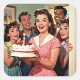 Funny Retro Pop Art Birthday Party Surprise スクエアシール