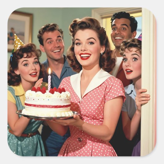 Funny Retro Pop Art Birthday Party Surprise スクエアシール (正面)