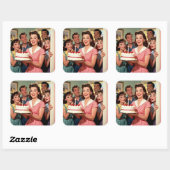 Funny Retro Pop Art Birthday Party Surprise スクエアシール (シート)