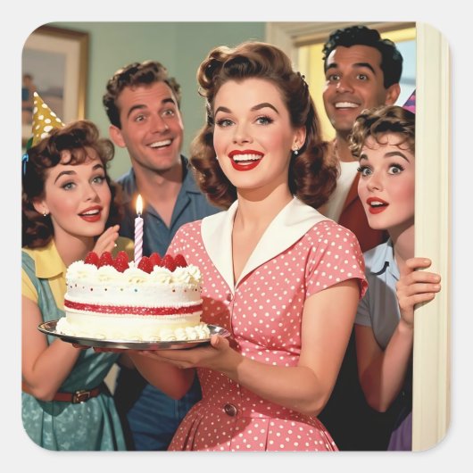 Funny Retro Pop Art Birthday Party Surprise スクエアシール (正面)
