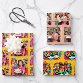 Funny Retro Pop Art Birthday Party Surprise ラッピングペーパーシート