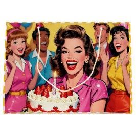 Funny Retro Pop Art Birthday Party Surprise ラージペーパーバッグ