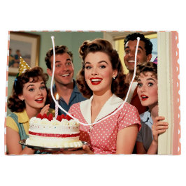 Funny Retro Pop Art Birthday Party Surprise ラージペーパーバッグ