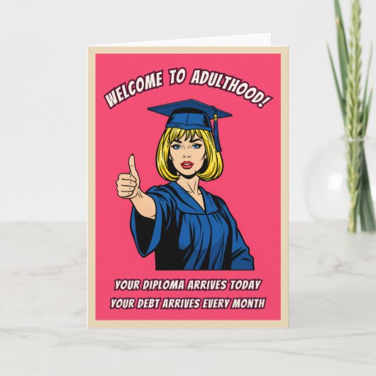 Funny Retro Pop Art College Graduation Humor カード (正面)