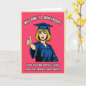 Funny Retro Pop Art College Graduation Humor カード (黄色い花)