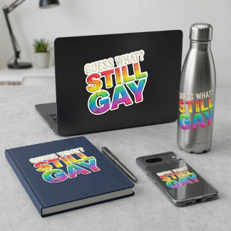 Funny Retro Rainbow Guess What? Still Gay Pride スクエアシール
