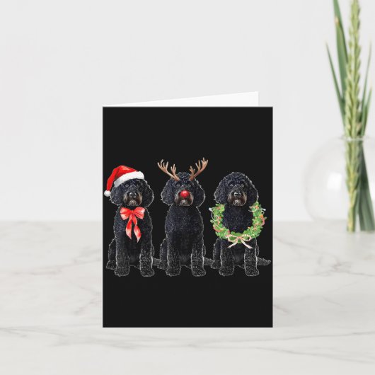 Funny Retro Santa Black Goldendoodle Dog Reindeer カード (正面)