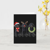 Funny Retro Santa Black Goldendoodle Dog Reindeer カード (黄色い花)