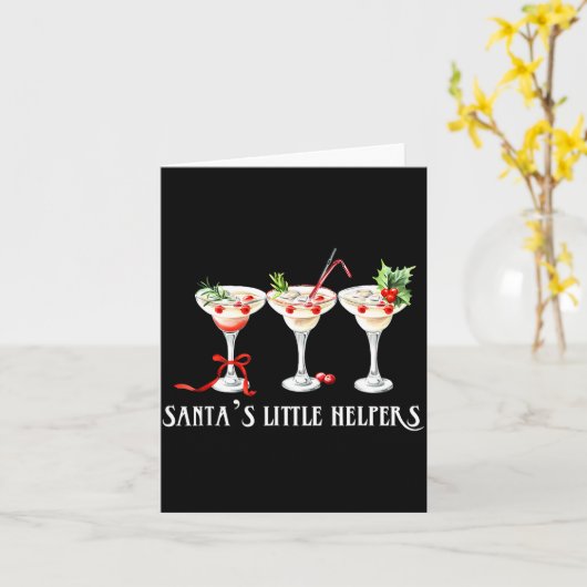 Funny Retro Santa's Little Helper Martini Merry Ch カード (黄色い花)