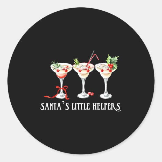 Funny Retro Santa's Little Helper Martini Merry Ch ラウンドシール (正面)