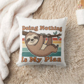 Funny Retro Sloth Square Throw Pillow クッション (ブランケット)